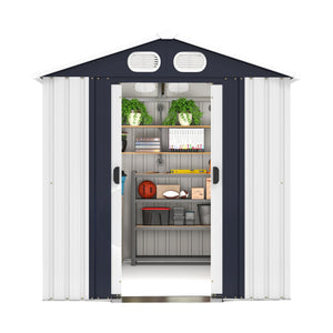 English Elm Campcraft 8x6 Outdoor Metal Storage Shed with Lockable Doors and Ventilation for Backyard White W1598S00045