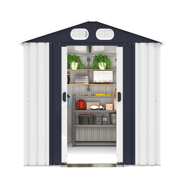 English Elm Campcraft 8x6 Outdoor Metal Storage Shed with Lockable Doors and Ventilation for Backyard White W1598S00045