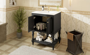 English Elm 24'' French Style Bathroom Vanity with Ceramic Sink Soft Close Cabinet and Drawer Black N710P411341B