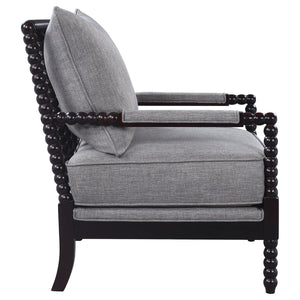 English Elm 1pc Coastal Spindle-Back Accent Chair with Padded Armrests, Linen-Look Upholstery & Welt Trim Black,Dark Brown,Grey 40 L x 32 W x 15.75 H B011P308551