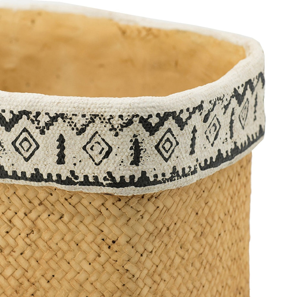 English Elm Set Of 2 Rectangular Basket Planters With Geometric Trim - Rustic Style For Indoor & Outdoor Decor W2078P322886-GIGA