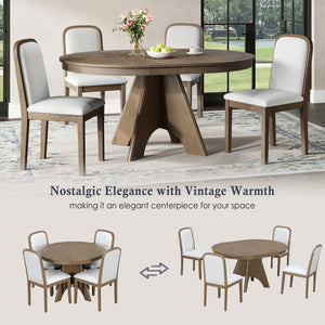 English Elm Trexm Rustic Farmhouse Extendable Dining Set Seats Six with Upholstered Rubberwood Chairs Espresso ST000152AAP
