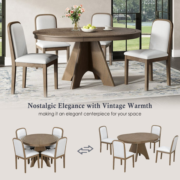 English Elm Trexm Rustic Farmhouse Extendable Dining Set Seats Six with Upholstered Rubberwood Chairs Espresso ST000152AAP