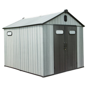English Elm 8x12ft Outdoor Resin Shed Wood Grain Panels Lockable Weatherproof Backyard Storage W1859S00131