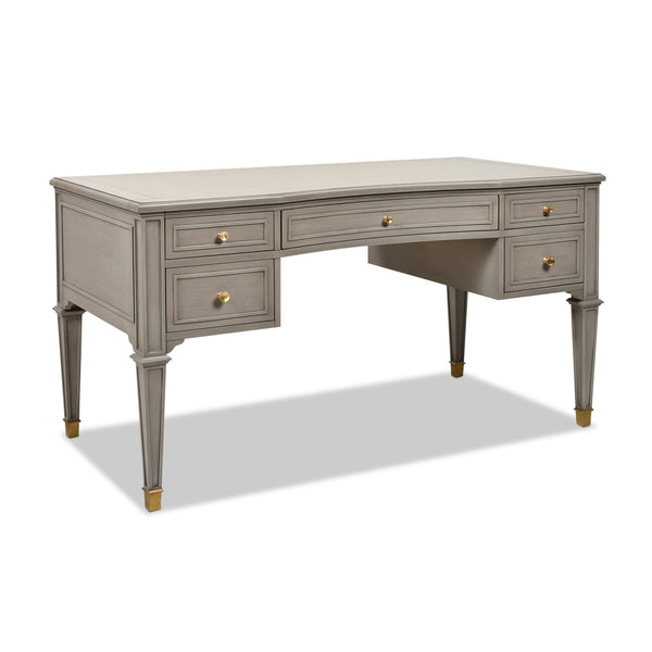 English Elm Jennifer Taylor Home - Dauphin Elegant 5-Drawer Executive Desk In Grey Cashmere With Gold Accents For Stylish Workspaces B2719P238476