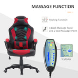 English Elm Homcom 6 Vibrating Point Massage Computer Gaming Chair 5 Modes, Racing Style Heated Desk Chair Swivel Rolling Chair With Headrest, Red / Black