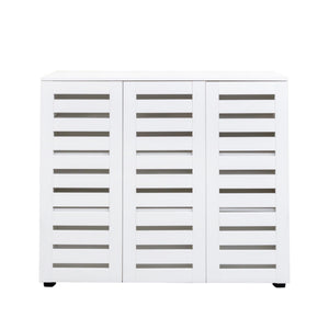 English Elm Shoe Cabinet 4-Tier Adjustable Shelves Louvered Door Shoe Rack Organizer for Entryway Hallway White W331P242459