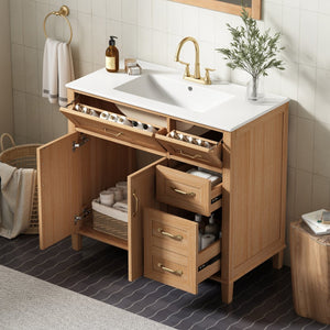 English Elm [video] 36 Inch Freestanding Bathroom Vanity with Ceramic Sink and Soft Close Storage N759P395344N