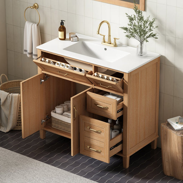 English Elm [video] 36 Inch Freestanding Bathroom Vanity with Ceramic Sink and Soft Close Storage N759P395344N