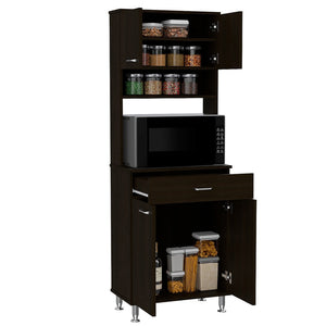 English Elm 1-Drawer Wenge Area Pantry Cabinet with 5 Shelves, 4 Doors, Mini Stove Space & Adjustable Metal Legs, Compact 66.5" Storage Solution B06280023