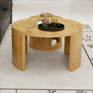 English Elm Round Nesting Coffee Tables with Wood Grain Tops Minimalist Set for Living Room W1727S00091