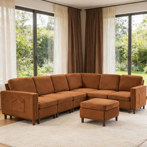 English Elm Modern Modular Sectional Sofa Plush Fabric Upholstery Reconfigurable Living Room Seating Orange W2085S00114