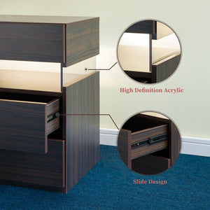 English Elm Led Nightstand with Rgb Acrylic Glow Panel Three Drawers Walnut Bedroom Table W2178P412301