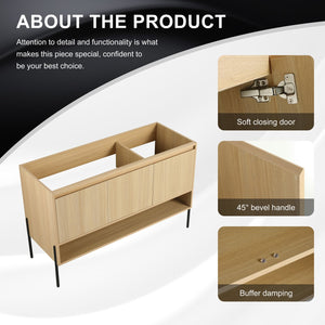 English Elm 48" Modern Freestanding Bathroom Vanity Cabinet, 3 Soft-Close Doors, KD Packing, No Sink Included W1972P199462