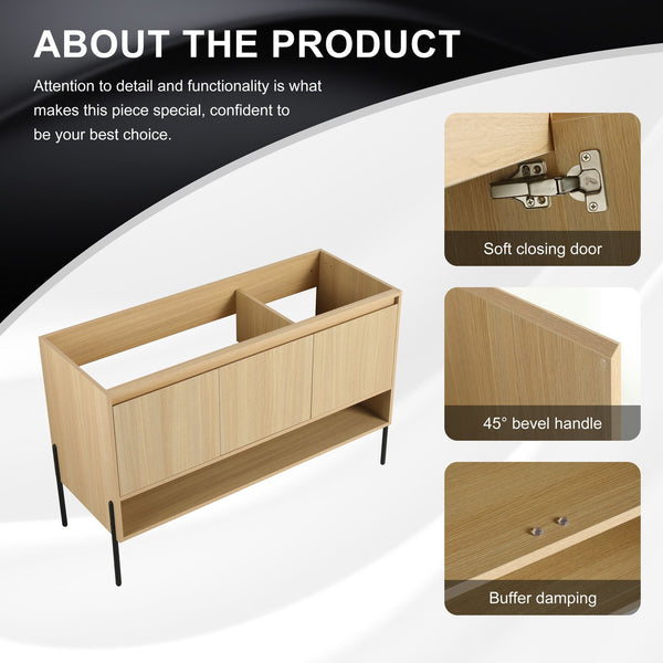 English Elm 48" Modern Freestanding Bathroom Vanity Cabinet, 3 Soft-Close Doors, KD Packing, No Sink Included W1972P199462