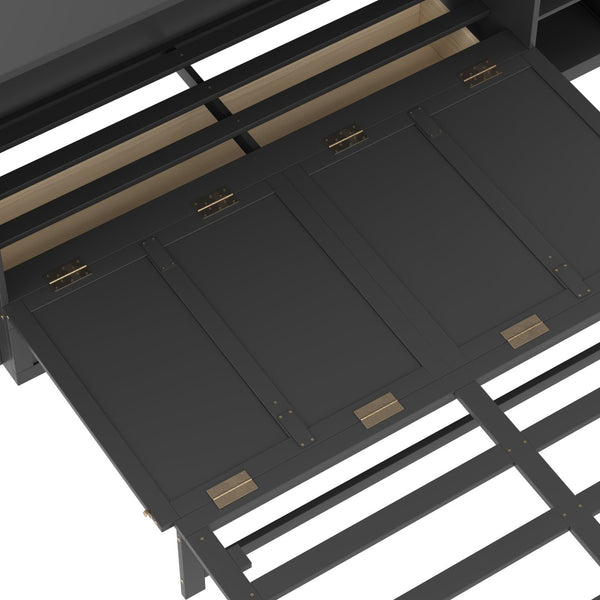 English Elm Queen Vintage Dark Gray Murphy Bed With Storage Drawers & Shelves - Perfect For Compact Spaces! W1580S00257-GIGA