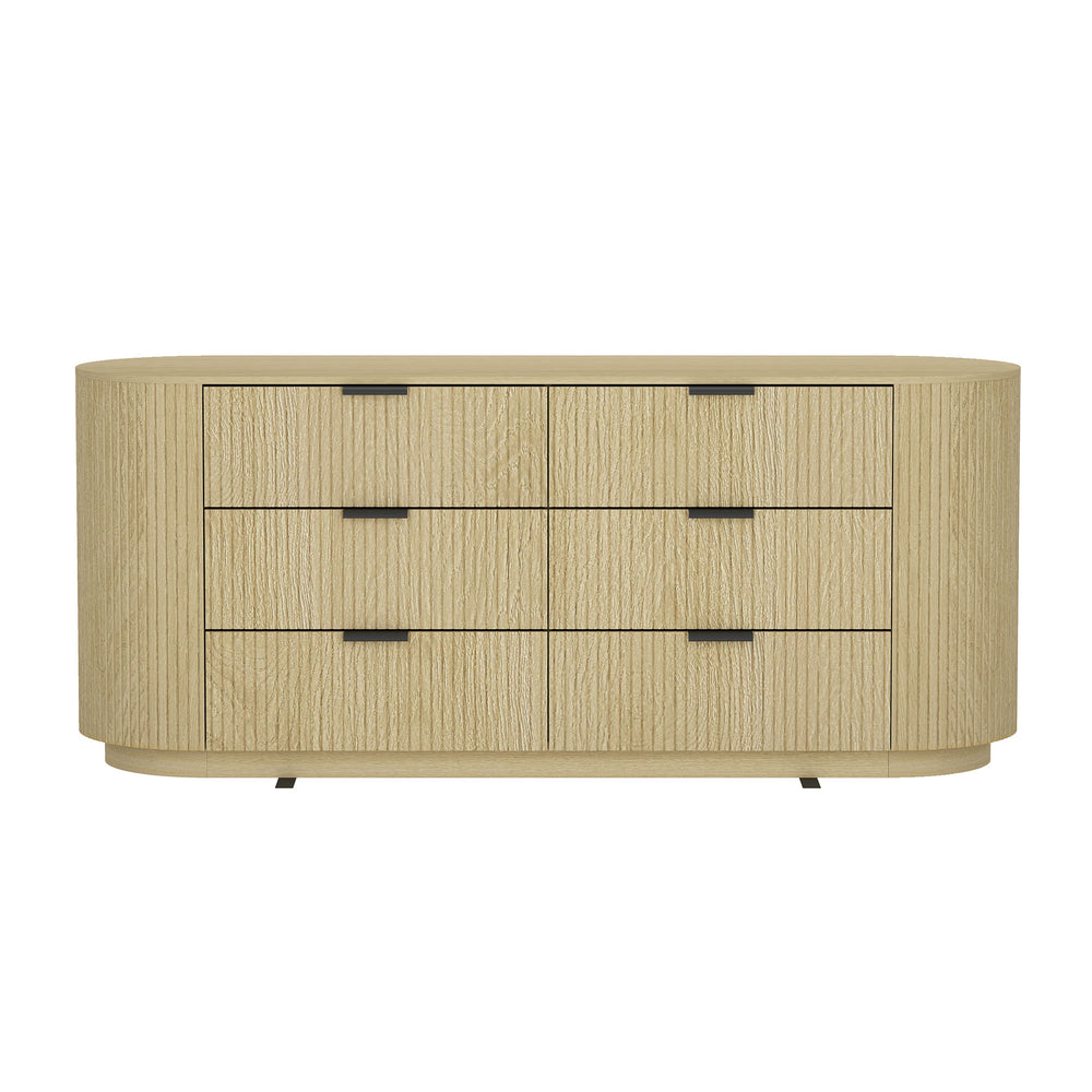 English Elm Dresser Six Drawer Oak Grain Wide Low Profile Minimalist Bedroom Storage Cabinet B365S00145