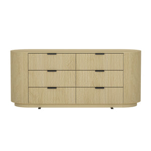 English Elm Dresser Six Drawer Oak Grain Wide Low Profile Minimalist Bedroom Storage Cabinet B365S00145