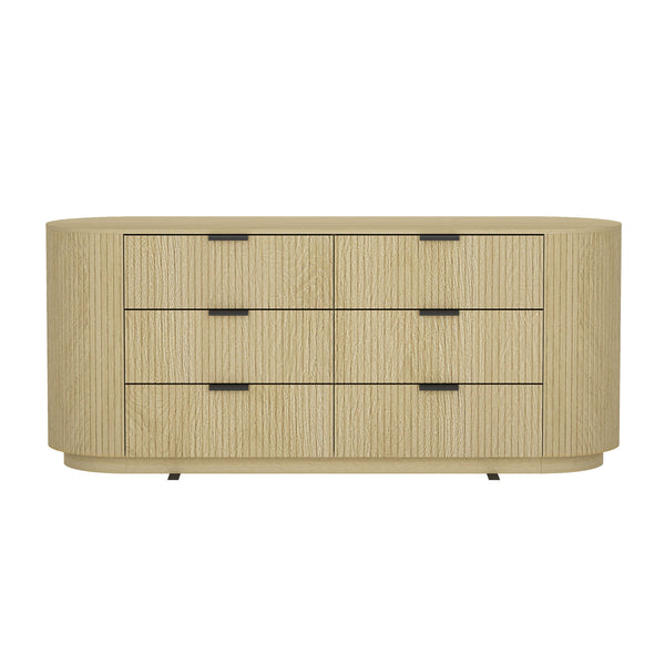 English Elm Dresser Six Drawer Oak Grain Wide Low Profile Minimalist Bedroom Storage Cabinet B365S00145