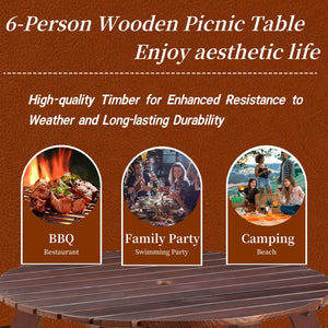 English Elm Outdoor Round Picnic Table For 6 - Stylish, Weatherproof With Umbrella Hole, Ideal For Gardens & Patios W2275P149763-GIGA