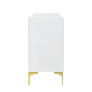 English Elm Creative Carved 4-Door Sideboard with Push-to-Open Design, MDF & Solid Wood Buffet Cabinet White W2696P279975