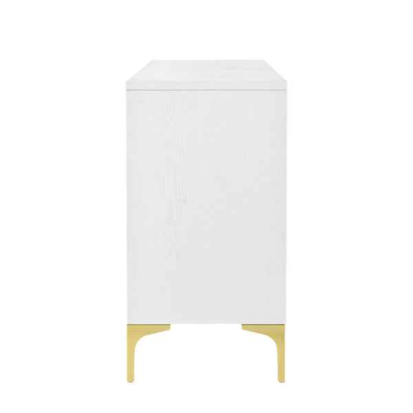 English Elm Creative Carved 4-Door Sideboard with Push-to-Open Design, MDF & Solid Wood Buffet Cabinet White W2696P279975