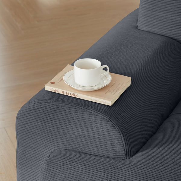 English Elm 113" Modular L-Shaped Sectional Sofa with Corduroy Upholstery, Deep Seats, Wide Arms, Ottoman Included Dark Gray W1359S00024