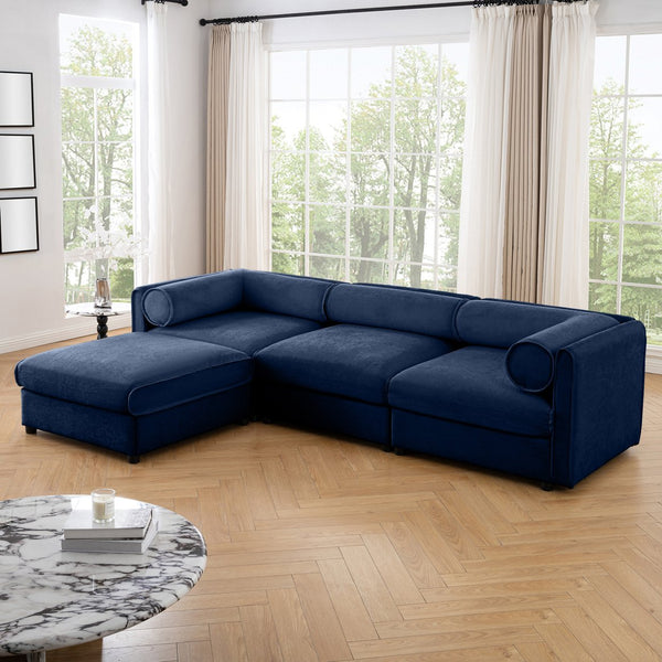 English Elm Elegant Blue Chenille Sectional Sofa With Hidden Storage, Ergonomic Support, And Modular Design W714S01050