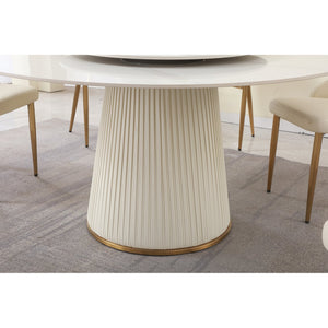 English Elm 59"modern Sintered Stone Round Dining Table with Turntable Leather Pedestal Seats Eight W509S00164