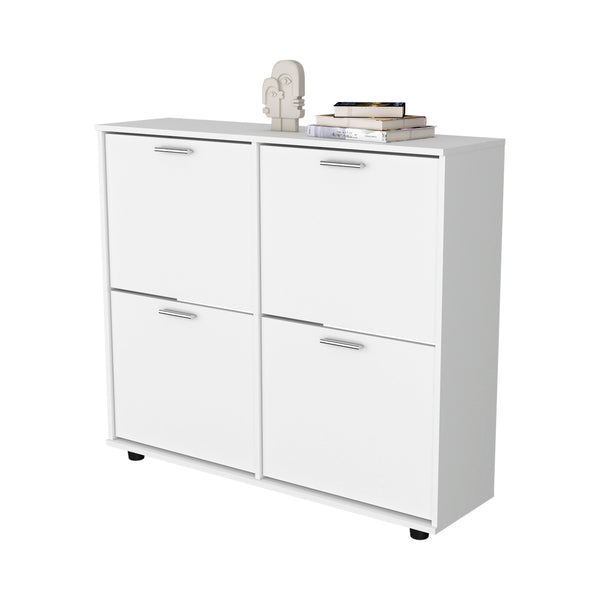 English Elm White 4-Door Tilt-Out Shoe Cabinet with Metal Hardware, Plastic Legs, Concealed Storage & Modern Charm B062P323161