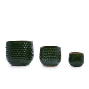 English Elm 3 Pieces Ceramic Flowerpot Set - Elegant Dark Green Planters For Garden, Patio & Indoor Spaces W3273P321559