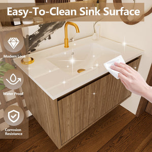 English Elm 30 Inch Bathroom Vanity with Sink — Floor-Standing Stability, Soft-Close Drawers, Ample Storage, Durable Finish Walnut 35.47 L x 21.85 W x 8.07 H W3520S00009