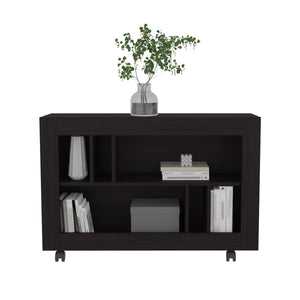 English Elm Joge versatile 37.4" console table cart with six staggered shelves, casters, sleek modern storage solution for entryway and living room Black 42.9 L x 16.5 W x 5.5 H B200P286951