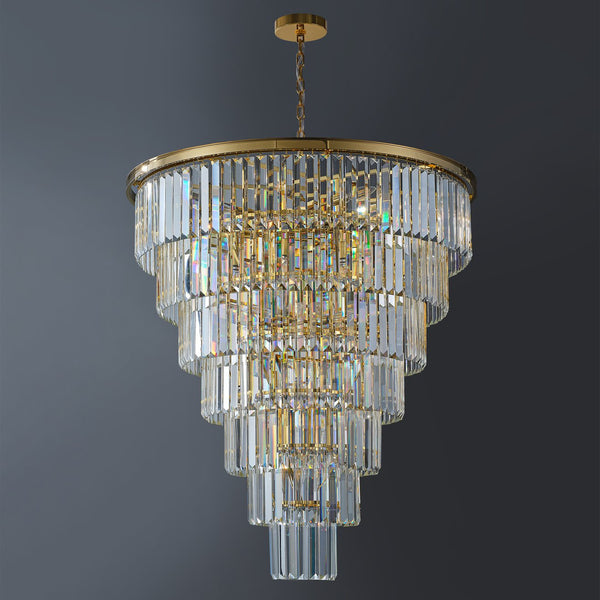 English Elm 40-Inch Gold Tiered Crystal Chandelier, 30-Light E12 with 370 Crystal Rods, Mirror-Polished Frame, LED Kit Included W2869S00023