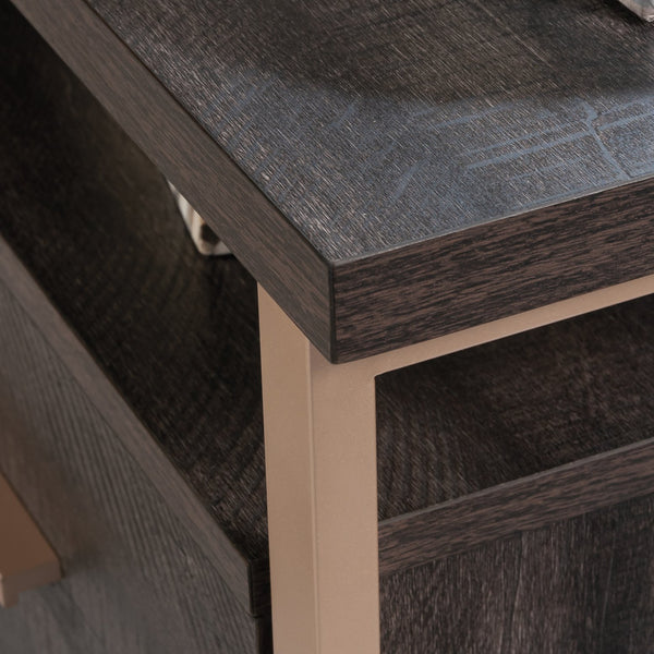 English Elm L-Shaped Desk In Sleek Black Finish - Spacious Corner Workspace With Durable Design & Storage Solutions B356P367899