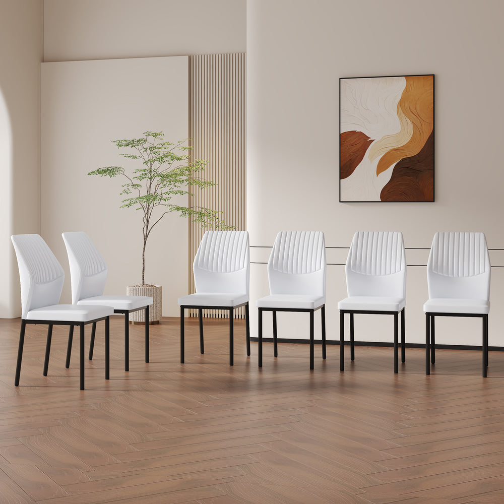English Elm Luxury Modern Dining Chair Set Of 6 - White Pu With Black Metal Legs, Ergonomic Comfort & Style W1151P282703