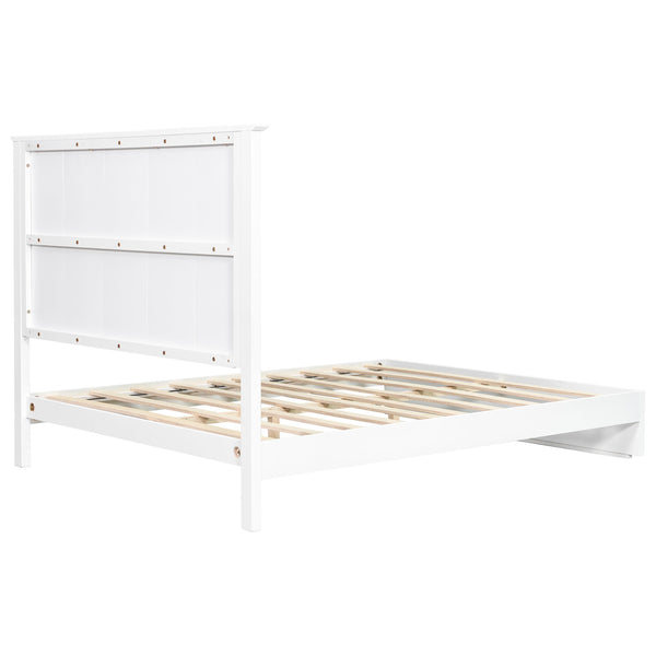 English Elm Stylish Queen Bed Frame Vertical Slat Headboard Solid Wood Contemporary Bedroom White N770PQ369236K