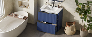 English Elm Christopher Knight Home® - 30" Freestanding Bathroom Vanity With Ceramic Sink, Soft-Close Drawers & Elegant Fluted Design In Blue N817P288915B