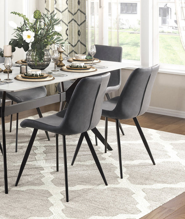 English Elm Modern Brixley 5pc Dining Set with Sintered Stone Marble Top, Gray Upholstered Chairs & Black Legs B011S01367