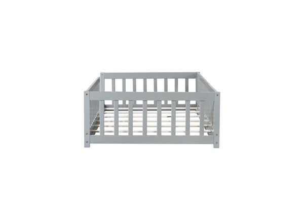 English Elm Twin Solid Rubberwood Floor Bed with Full Perimeter Safety Rails for Toddler Rooms Grey W504P296793