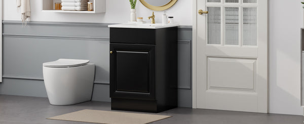 English Elm Christopher Knight Home® - 20" Bathroom Vanity with Ceramic Sink and Soft-Close Door, Gold Knob, Adjustable Shelf Storage Black N759P237946B