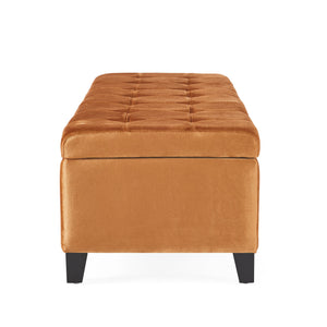 English Elm Christopher Knight Home® - Storage Ottoman with Velvet Upholstery and Birch Legs — 50.5" Rectangular Bench with Hidden Storage, Multiroom Use Burnt Orange N778P185125A