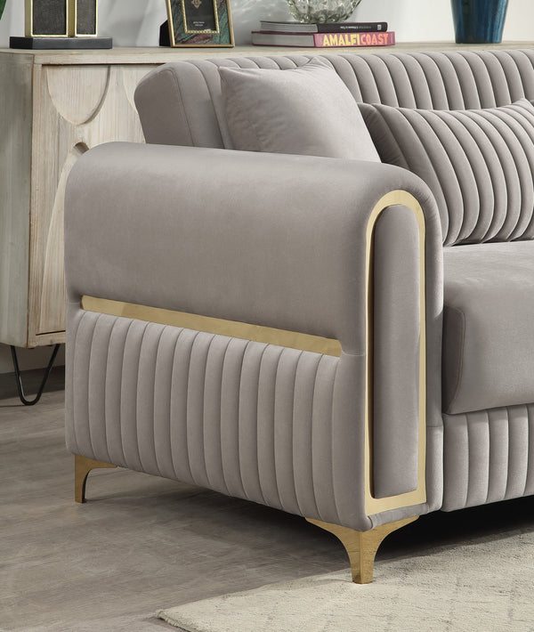 English Elm Ruby Channel Tufted Loveseat with Birch Frame Pocket Coil Seating and Gold Steel Legs B009S02250