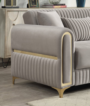 English Elm Ruby 3 Piece Contemporary Living Room Set with Channel Tufting and Gold Steel Legs B009S02252