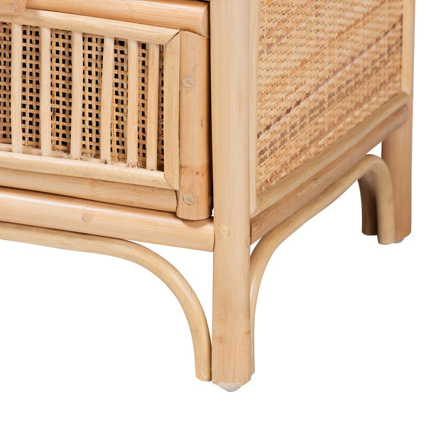 English Elm Bohemian Woven Rattan Two Drawer Nightstand with Handcrafted Texture for Boho Bedrooms B2750P467732