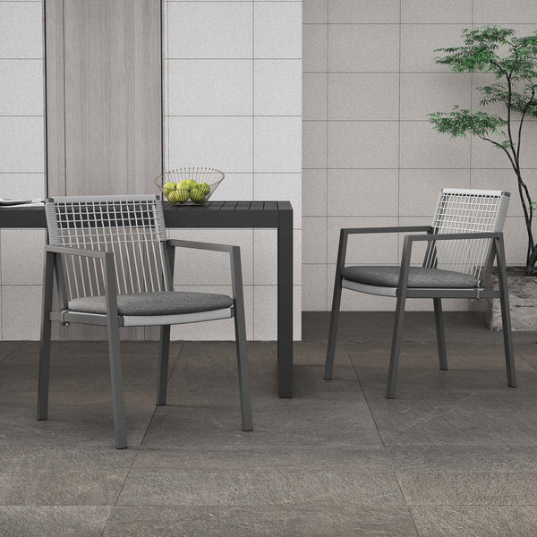 English Elm Christopher Knight Home® - Outdoor 7-Piece Dining Set: Modern Aluminum Chairs With Rope Seating & Faux Wood Table, Gray-Black N768P196697G_60452.00