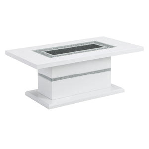 English Elm ARIYA White Coffee Table with High Gloss Finish, Clear Glass Inlay, Glitter Details & Sturdy Build B201S00107