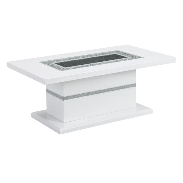 English Elm ARIYA White Coffee Table with High Gloss Finish, Clear Glass Inlay, Glitter Details & Sturdy Build B201S00107