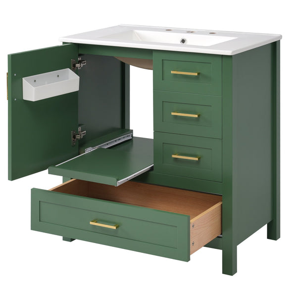 English Elm 30" Green Modern Bathroom Vanity with Ceramic Sink, Solid Wood Frame, Soft-Close Doors & Drawers N729P177787F