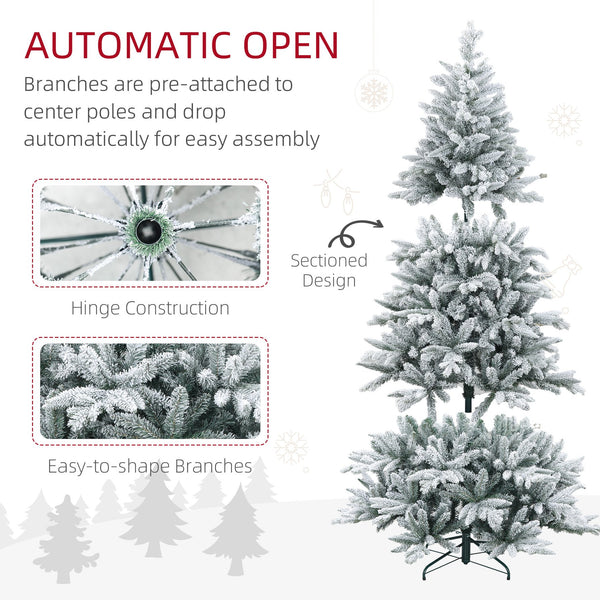 English Elm Homcom 7Ft Snow-Flocked Artificial Christmas Tree With 1401 Tips, Easy Assembly & Metal Stand W2225P229179